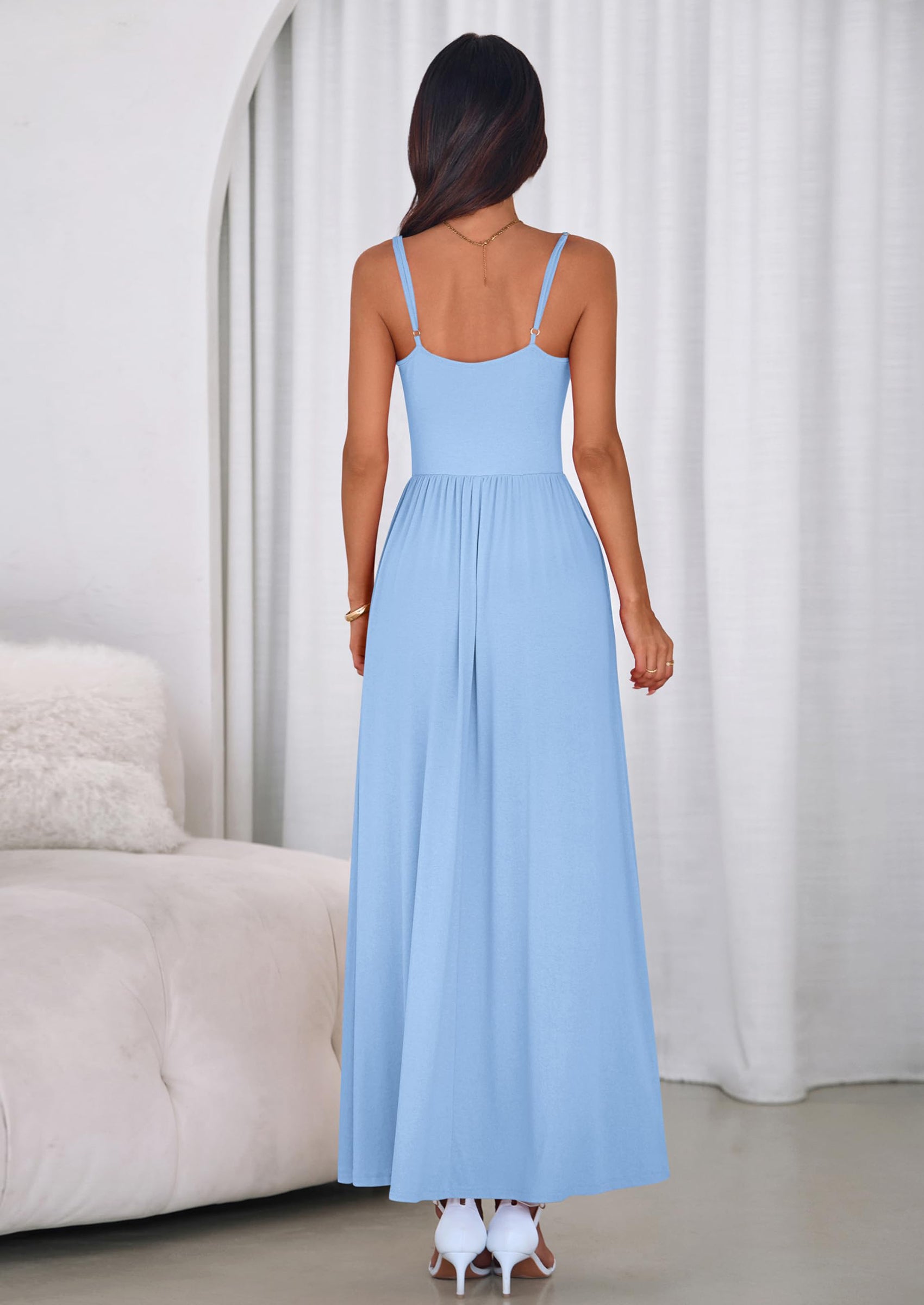 PRETTYGARDEN Womens Spaghetti Strap Maxi Dresses Sleeveless Summer Dress Long Casual Knit Flowy Beach Sundresses with Pockets