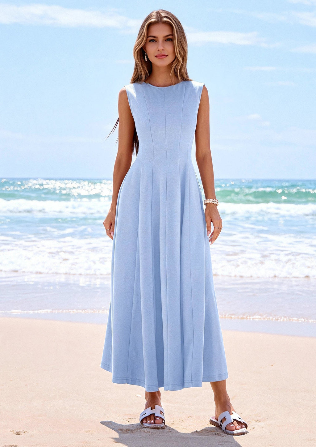 PRETTYGARDEN Sleeveless Crewneck Summer Maxi Dresses for Women Elegant Classy Semi Formal A Line Modest Party Dress
