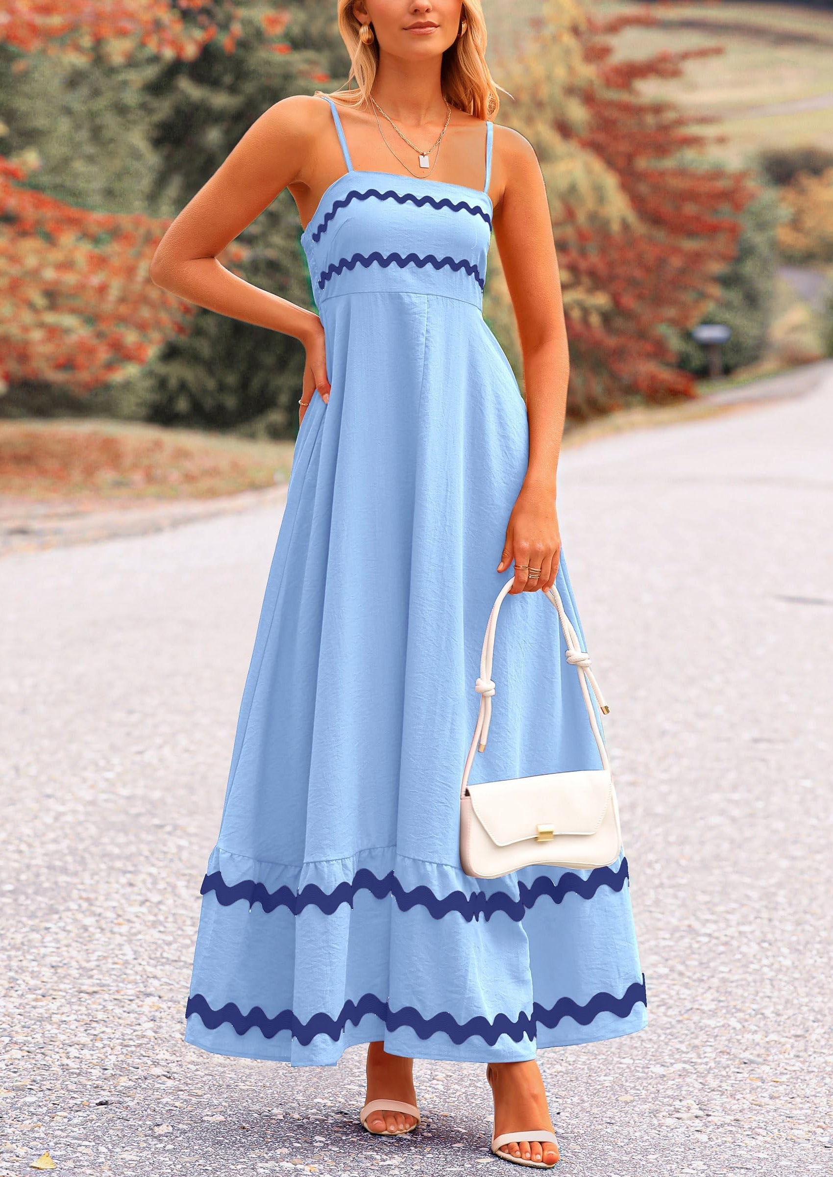 PRETTYGARDEN Women's Summer Flowy Maxi Dress Casual Sleeveless Spaghetti Strap Ruffle Beach Long Dresses