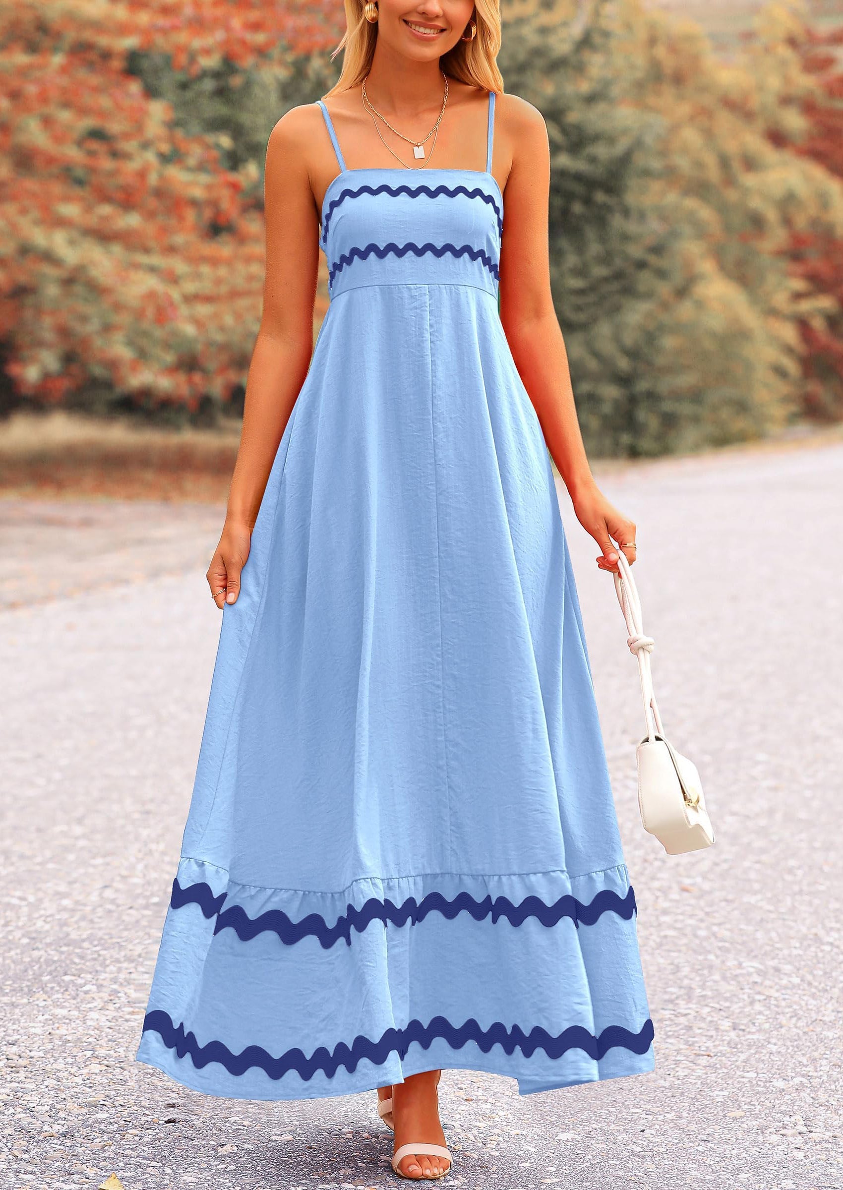 PRETTYGARDEN Women's Summer Flowy Maxi Dress Casual Sleeveless Spaghetti Strap Ruffle Beach Long Dresses