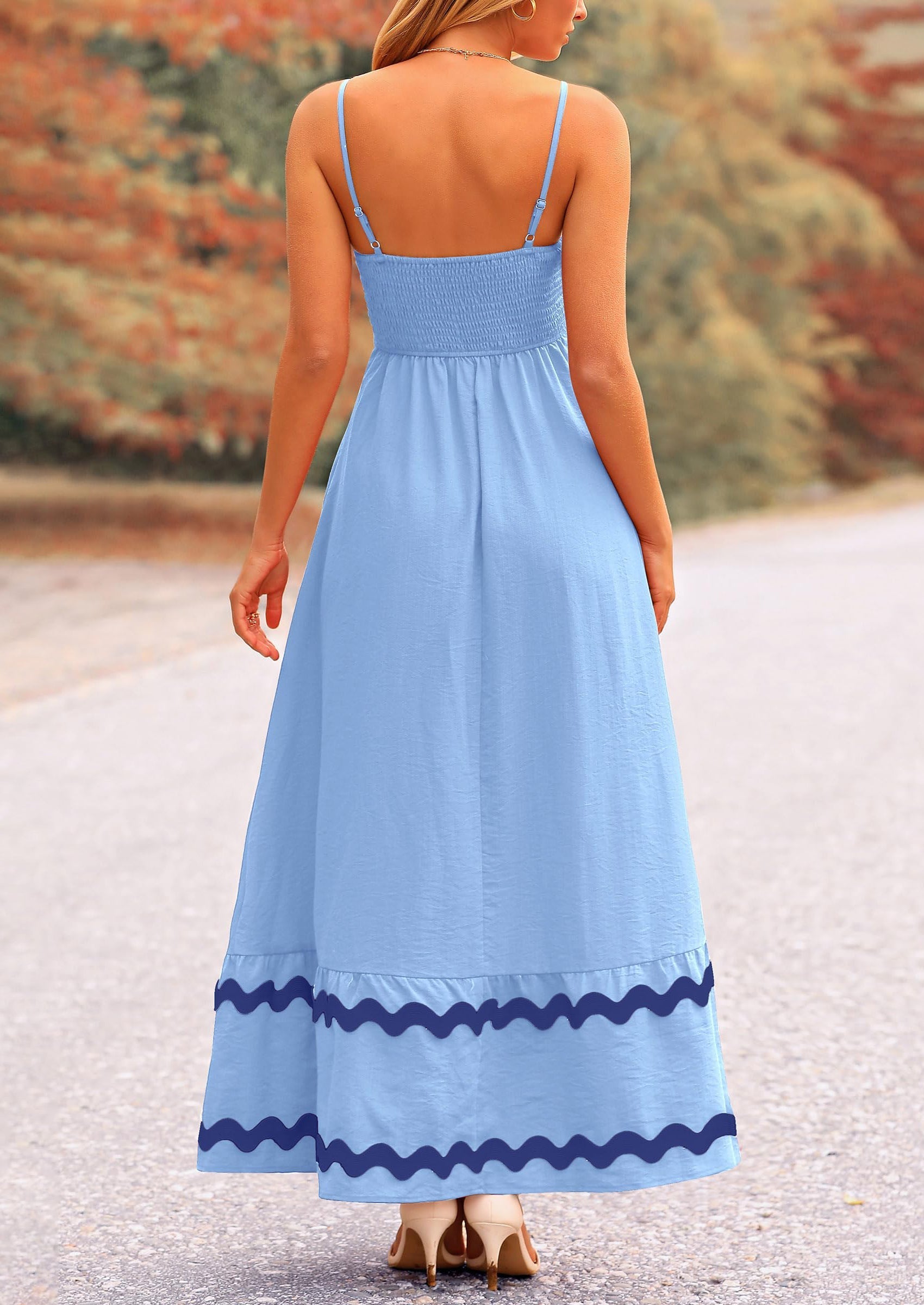 PRETTYGARDEN Women's Summer Flowy Maxi Dress Casual Sleeveless Spaghetti Strap Ruffle Beach Long Dresses