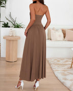 BTFBM Summer Maxi Dresses for Women Strapless Ruched Tube Top Beach Vacation Spring Wedding Guest Dress Pockets