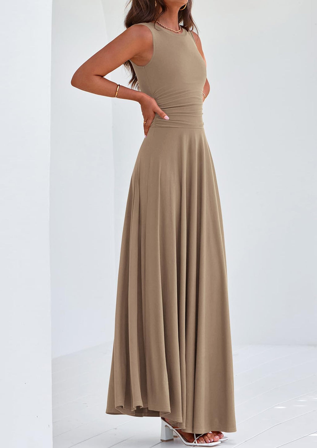 PRETTYGARDEN Womens Spring Dresses Casual Sleeveless Crewneck Aline Maxi Dress Stretch Tank Flowy Long Dresses