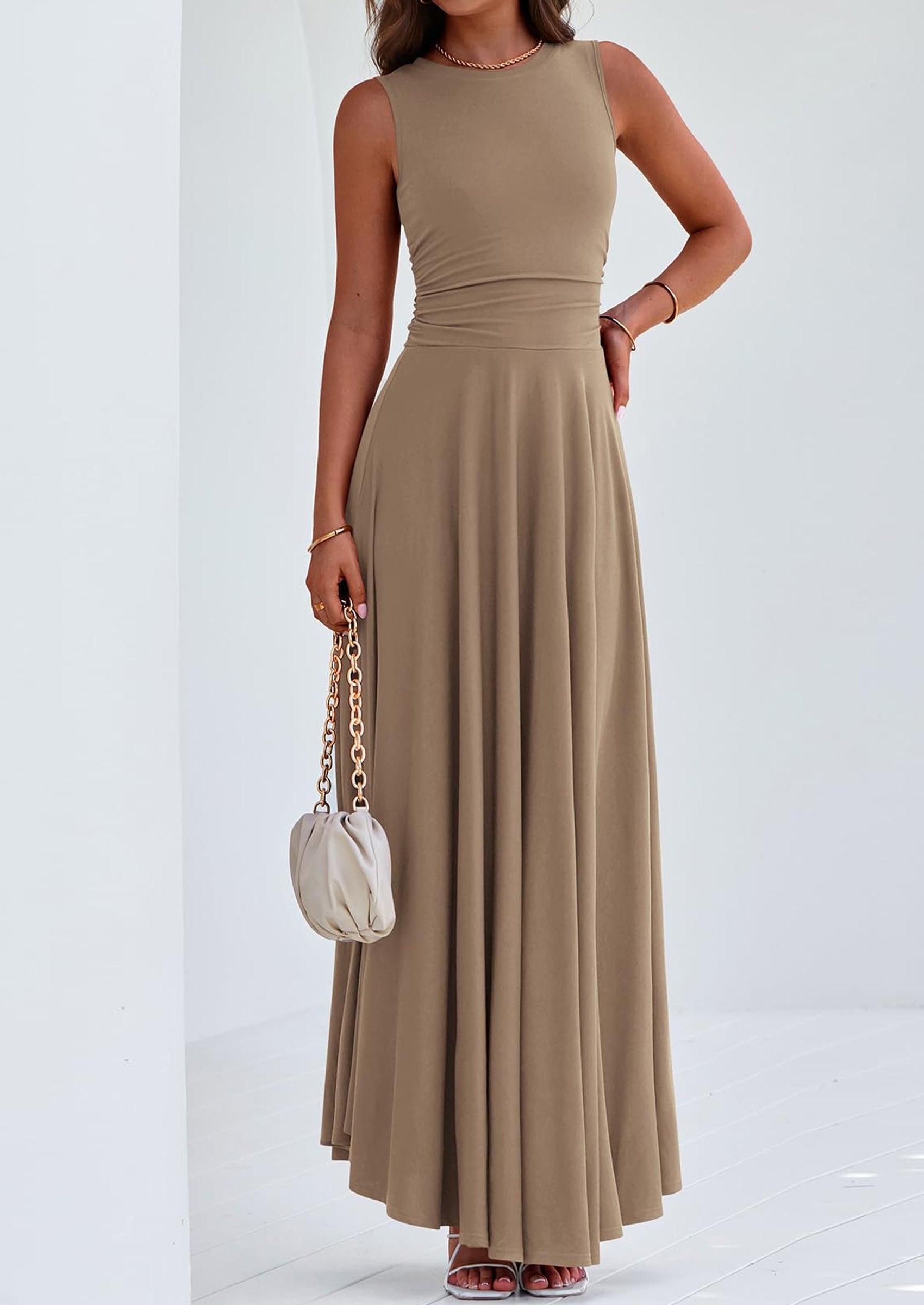 PRETTYGARDEN Womens Spring Dresses Casual Sleeveless Crewneck Aline Maxi Dress Stretch Tank Flowy Long Dresses