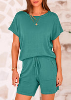 PRETTYGARDEN Two Piece Set for Women Summer Lounge Sets Shorts And Short Sleeve Tops Knitted Matching Travel Spring Outfits