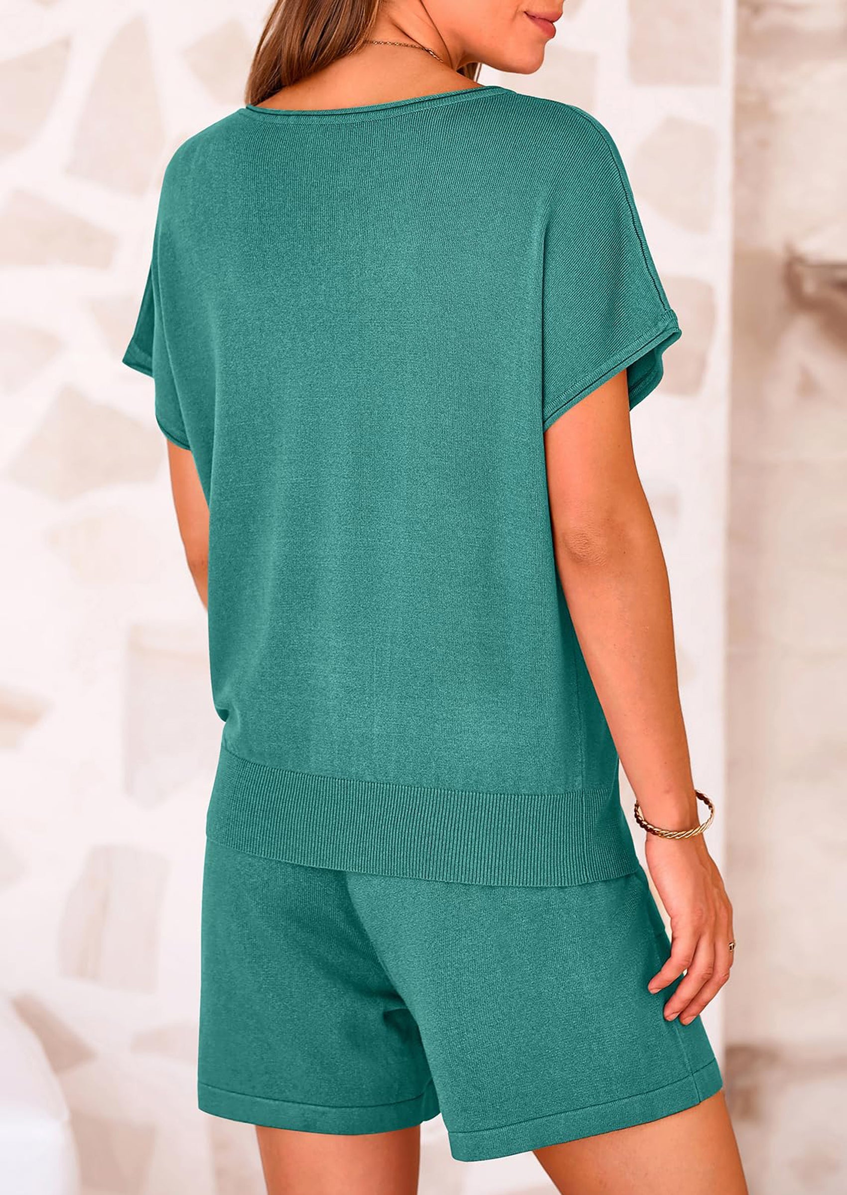 PRETTYGARDEN Two Piece Set for Women Summer Lounge Sets Shorts And Short Sleeve Tops Knitted Matching Travel Spring Outfits
