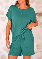 PRETTYGARDEN Two Piece Set for Women Summer Lounge Sets Shorts And Short Sleeve Tops Knitted Matching Travel Spring Outfits