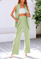 PRETTYGARDEN Women's 2 Piece Outfits Sleeveless Suit Vest and Wide Leg Pants Business Casual Blazer Sets