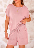PRETTYGARDEN Two Piece Set for Women Summer Lounge Sets Shorts And Short Sleeve Tops Knitted Matching Travel Spring Outfits