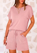 PRETTYGARDEN Two Piece Set for Women Summer Lounge Sets Shorts And Short Sleeve Tops Knitted Matching Travel Spring Outfits