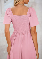 PRETTYGARDEN Summer Dress for Women Casual Short Sleeve Bow Tie V Neck Ruffle Midi Flowy Dresses