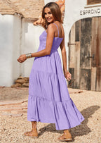 PRETTYGARDEN Women's Summer Maxi Dress Casual Boho Sleeveless Spaghetti Strap Smocked Tiered Long Beach Sundresses