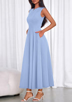 PRETTYGARDEN Sleeveless Crewneck Summer Maxi Dresses for Women Elegant Classy Semi Formal A Line Modest Party Dress