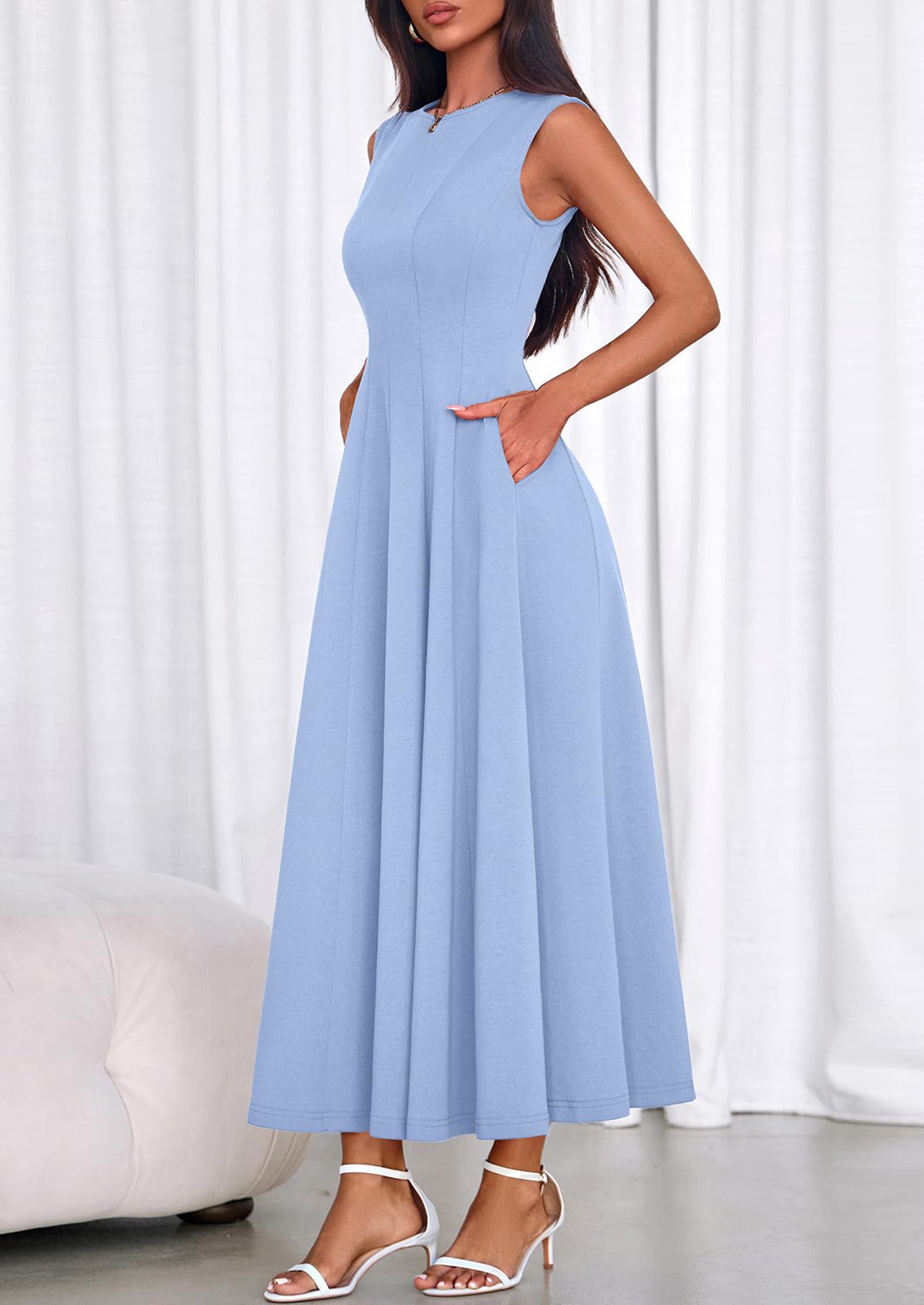 PRETTYGARDEN Sleeveless Crewneck Summer Maxi Dresses for Women Elegant Classy Semi Formal A Line Modest Party Dress