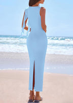 PRETTYGARDEN Women's Summer Maxi Dresses Sleeveless Ruffle Formal Wedding Guest Cocktail Mesh Bodycon Split Long Dress