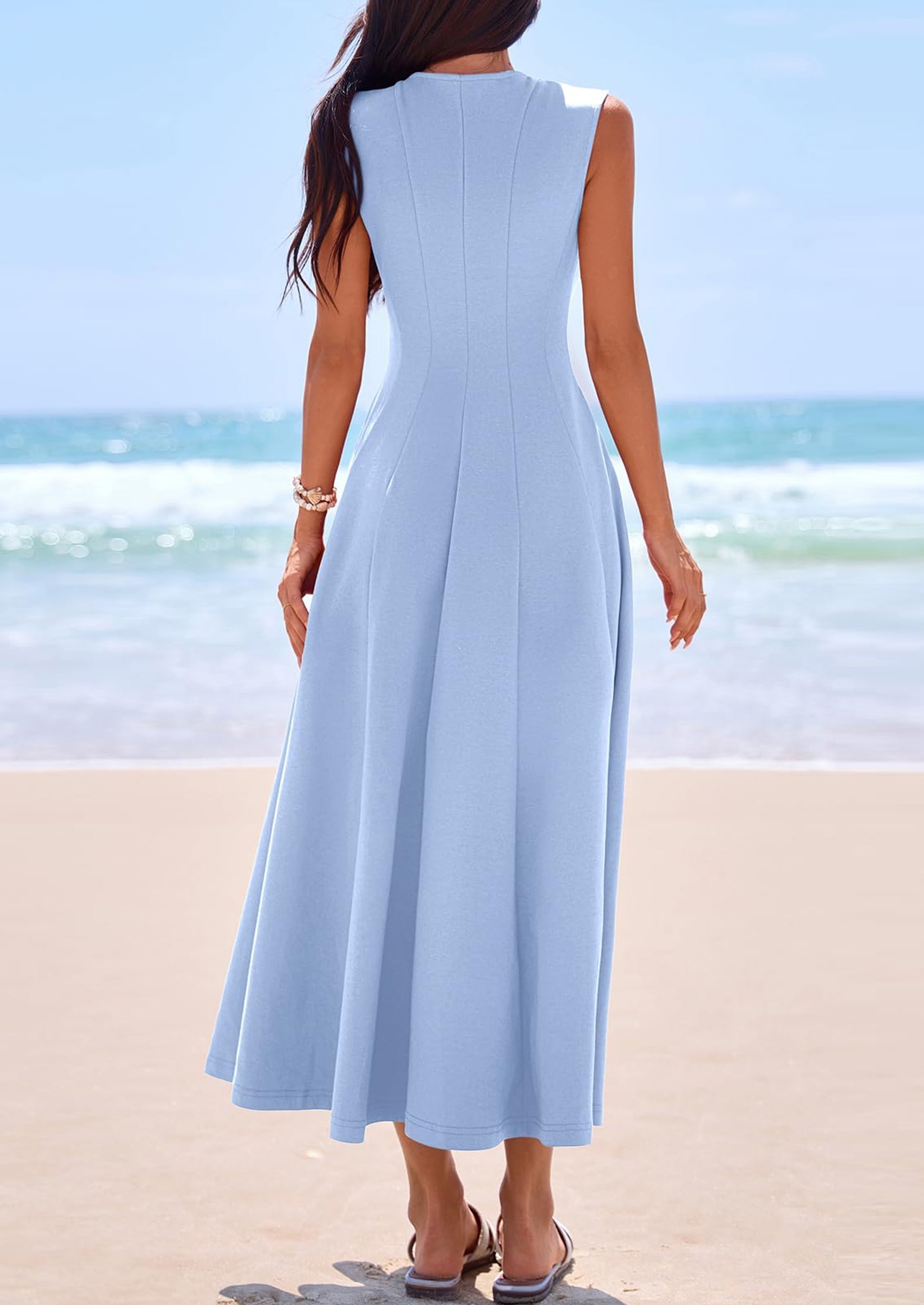 PRETTYGARDEN Sleeveless Crewneck Summer Maxi Dresses for Women Elegant Classy Semi Formal A Line Modest Party Dress