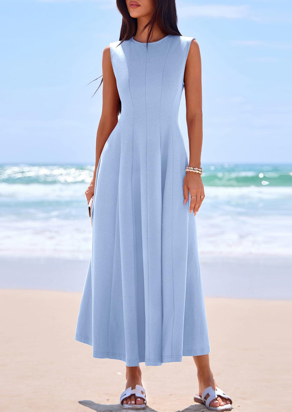 PRETTYGARDEN Sleeveless Crewneck Summer Maxi Dresses for Women Elegant Classy Semi Formal A Line Modest Party Dress