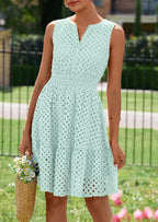 PRETTYGARDEN Women's Summer Dresses Sleeveless V Neck Eyelet Hollow Out Swing A Line Beach Vacation Sun Dress