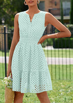 PRETTYGARDEN Women's Summer Dresses Sleeveless V Neck Eyelet Hollow Out Swing A Line Beach Vacation Sun Dress