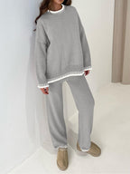 PRETTYGARDEN Women's 2 Piece Knit Sweater Outfit Casual Long Sleeve Pullover Wide Leg Pants Tracksuit Loungewear Set