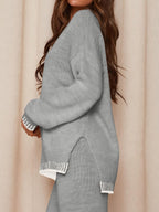 PRETTYGARDEN Women's 2 Piece Knit Sweater Outfit Casual Long Sleeve Pullover Wide Leg Pants Tracksuit Loungewear Set