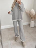 PRETTYGARDEN Women's 2 Piece Knit Sweater Outfit Casual Long Sleeve Pullover Wide Leg Pants Tracksuit Loungewear Set