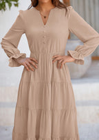 PRETTYGARDEN Women Fall Long Sleeve Smocked Maxi Dress Casual Square Neck Swiss Dot Tiered Ruffle Flowy Spring Pocket Dresses