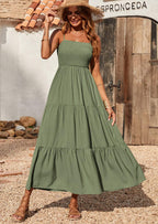 PRETTYGARDEN Women's Summer Maxi Dress Casual Boho Sleeveless Spaghetti Strap Smocked Tiered Long Beach Sundresses