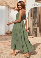PRETTYGARDEN Women's Summer Maxi Dress Casual Boho Sleeveless Spaghetti Strap Smocked Tiered Long Beach Sundresses