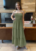 PRETTYGARDEN Women's Summer Maxi Dress Casual Boho Sleeveless Spaghetti Strap Smocked Tiered Long Beach Sundresses