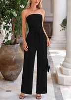 PRETTYGARDEN 2 Piece Sets Casual Ribbed Knit Crop Tube Top Wide Leg Pants Lounge Set