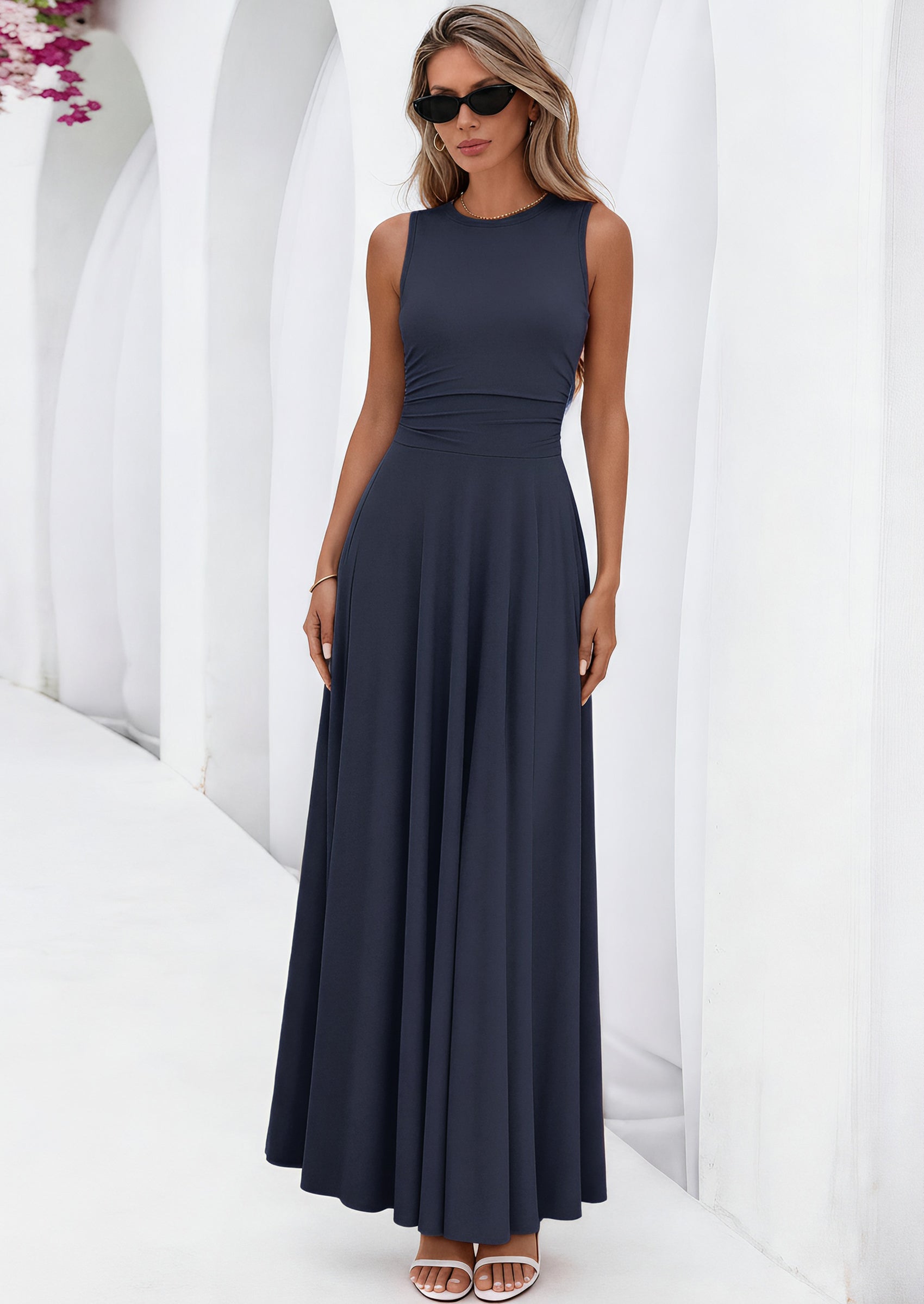 PRETTYGARDEN Womens Spring Dresses Casual Sleeveless Crewneck Aline Maxi Dress Stretch Tank Flowy Long Dresses