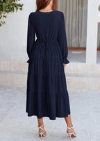 PRETTYGARDEN Women Fall Long Sleeve Smocked Maxi Dress Casual Square Neck Swiss Dot Tiered Ruffle Flowy Spring Pocket Dresses