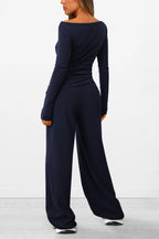 PRETTYGARDEN Women's 2 Piece Lounge Sets Asymmetrical Long Sleeve T Shirt Wide Leg Pants Casual Outfits Tracksuit