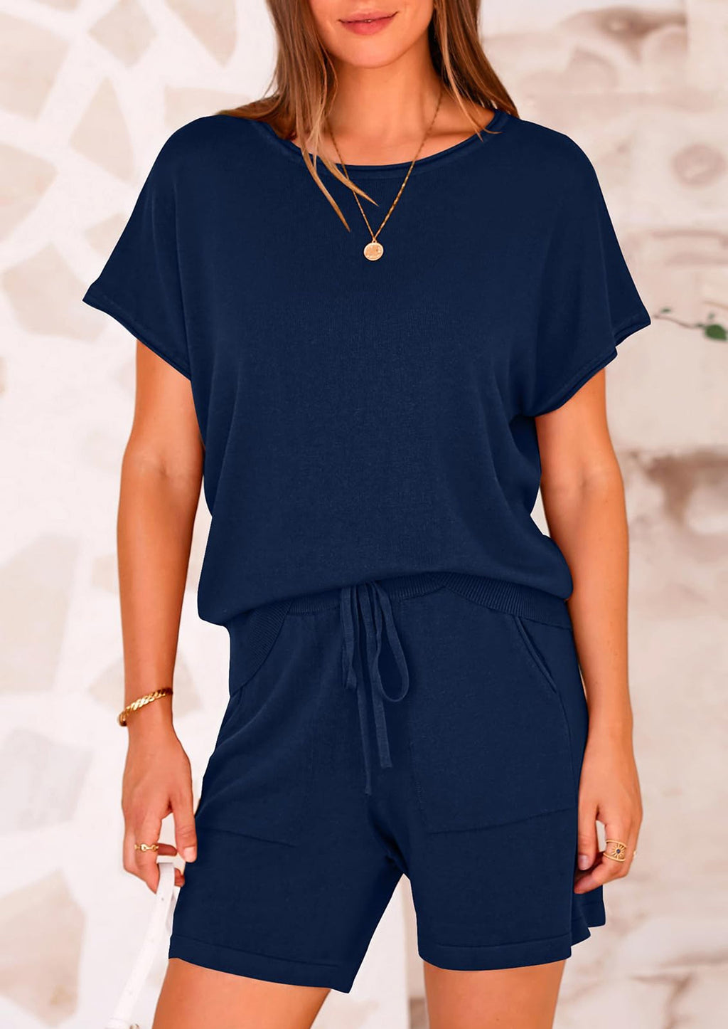 PRETTYGARDEN Two Piece Set for Women Summer Lounge Sets Shorts And Short Sleeve Tops Knitted Matching Travel Spring Outfits