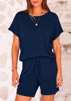 PRETTYGARDEN Two Piece Set for Women Summer Lounge Sets Shorts And Short Sleeve Tops Knitted Matching Travel Spring Outfits