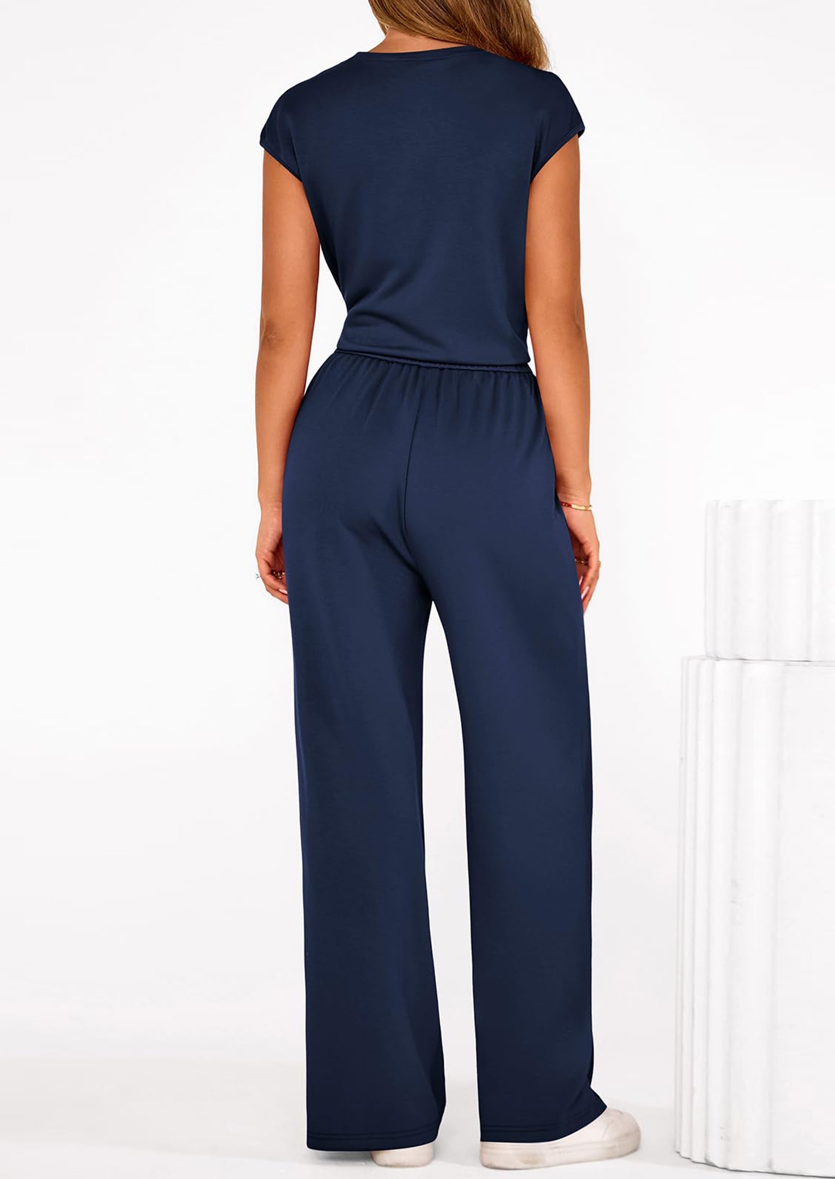 PRETTYGARDEN 2 Piece Matching Lounge Sets For Women Summer Short Sleeve Tie Front Crop Tops Casual Wide Leg Pants Tracksuit
