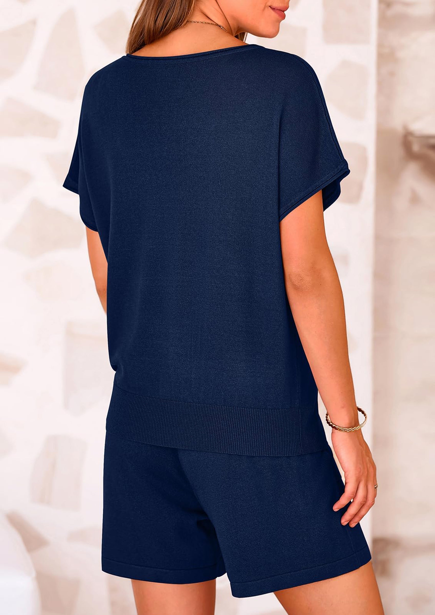 PRETTYGARDEN Two Piece Set for Women Summer Lounge Sets Shorts And Short Sleeve Tops Knitted Matching Travel Spring Outfits