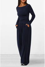 PRETTYGARDEN Women's 2 Piece Lounge Sets Asymmetrical Long Sleeve T Shirt Wide Leg Pants Casual Outfits Tracksuit