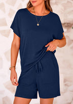PRETTYGARDEN Two Piece Set for Women Summer Lounge Sets Shorts And Short Sleeve Tops Knitted Matching Travel Spring Outfits