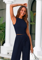 PRETTYGARDEN Women's Summer 2 Piece Loungewear Set Cropped Tank Top Wide Leg Sweatpants Tracksuit Casual Outfits