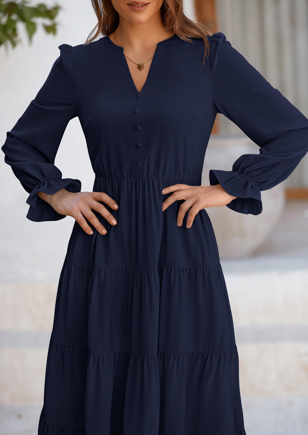 PRETTYGARDEN Women Fall Long Sleeve Smocked Maxi Dress Casual Square Neck Swiss Dot Tiered Ruffle Flowy Spring Pocket Dresses