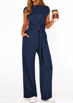 PRETTYGARDEN 2 Piece Matching Lounge Sets For Women Summer Short Sleeve Tie Front Crop Tops Casual Wide Leg Pants Tracksuit
