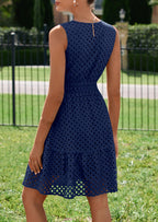 PRETTYGARDEN Women's Summer Dresses Sleeveless V Neck Eyelet Hollow Out Swing A Line Beach Vacation Sun Dress