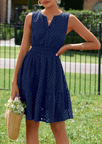 PRETTYGARDEN Women's Summer Dresses Sleeveless V Neck Eyelet Hollow Out Swing A Line Beach Vacation Sun Dress