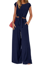PRETTYGARDEN Women 2 Piece Lounge Sets Casual Summer Outfits Cap Sleeve Strappy Crop Tops Wide Leg Pant Tracksuit