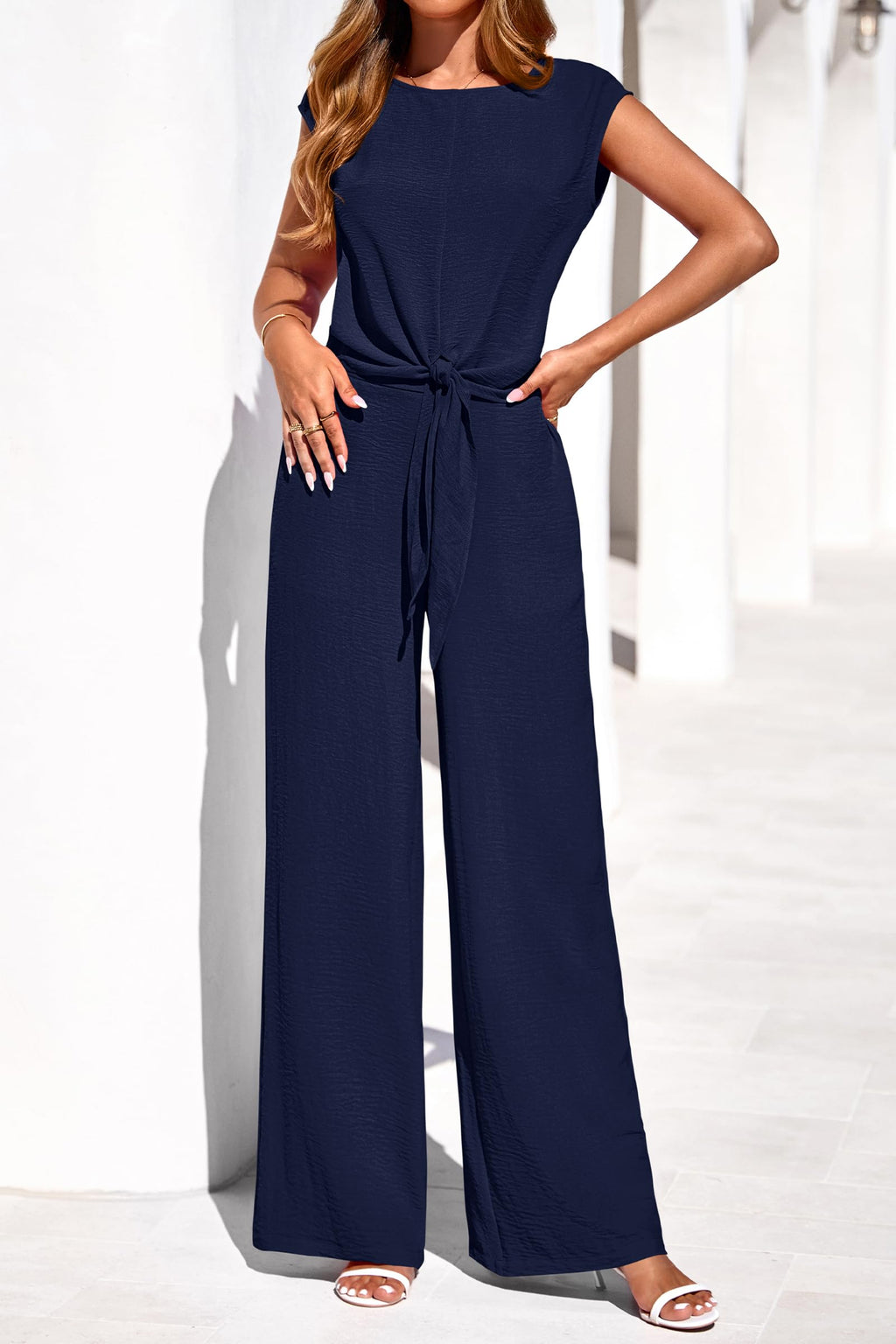 PRETTYGARDEN Women 2 Piece Lounge Sets Casual Summer Outfits Cap Sleeve Strappy Crop Tops Wide Leg Pant Tracksuit