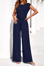 PRETTYGARDEN Women 2 Piece Lounge Sets Casual Summer Outfits Cap Sleeve Strappy Crop Tops Wide Leg Pant Tracksuit