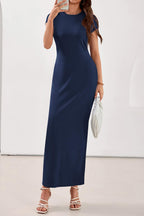 PRETTYGARDEN Womens Summer Maxi Dresses Casual Short Sleeve Crewneck Knit Slit T Shirt Dress Spring Long Beach Sundress