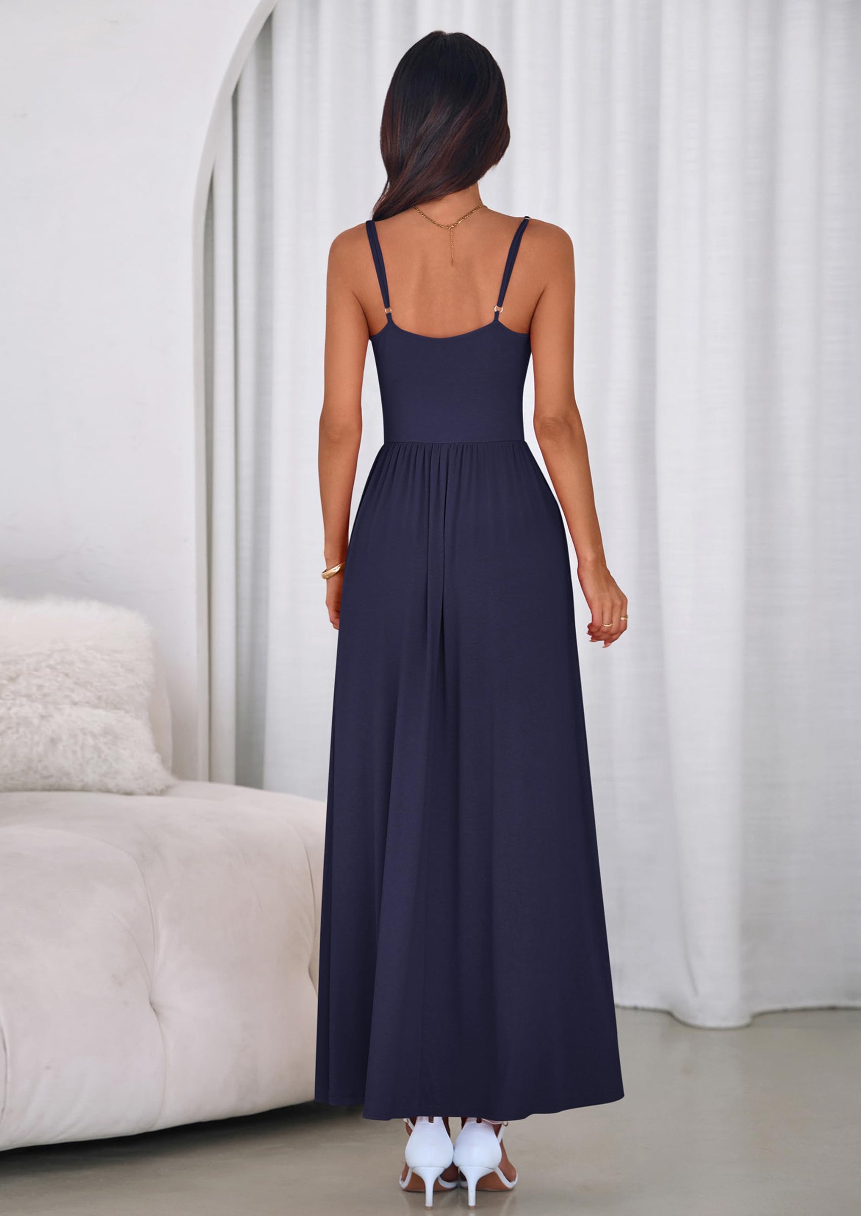 PRETTYGARDEN Womens Spaghetti Strap Maxi Dresses Sleeveless Summer Dress Long Casual Knit Flowy Beach Sundresses with Pockets